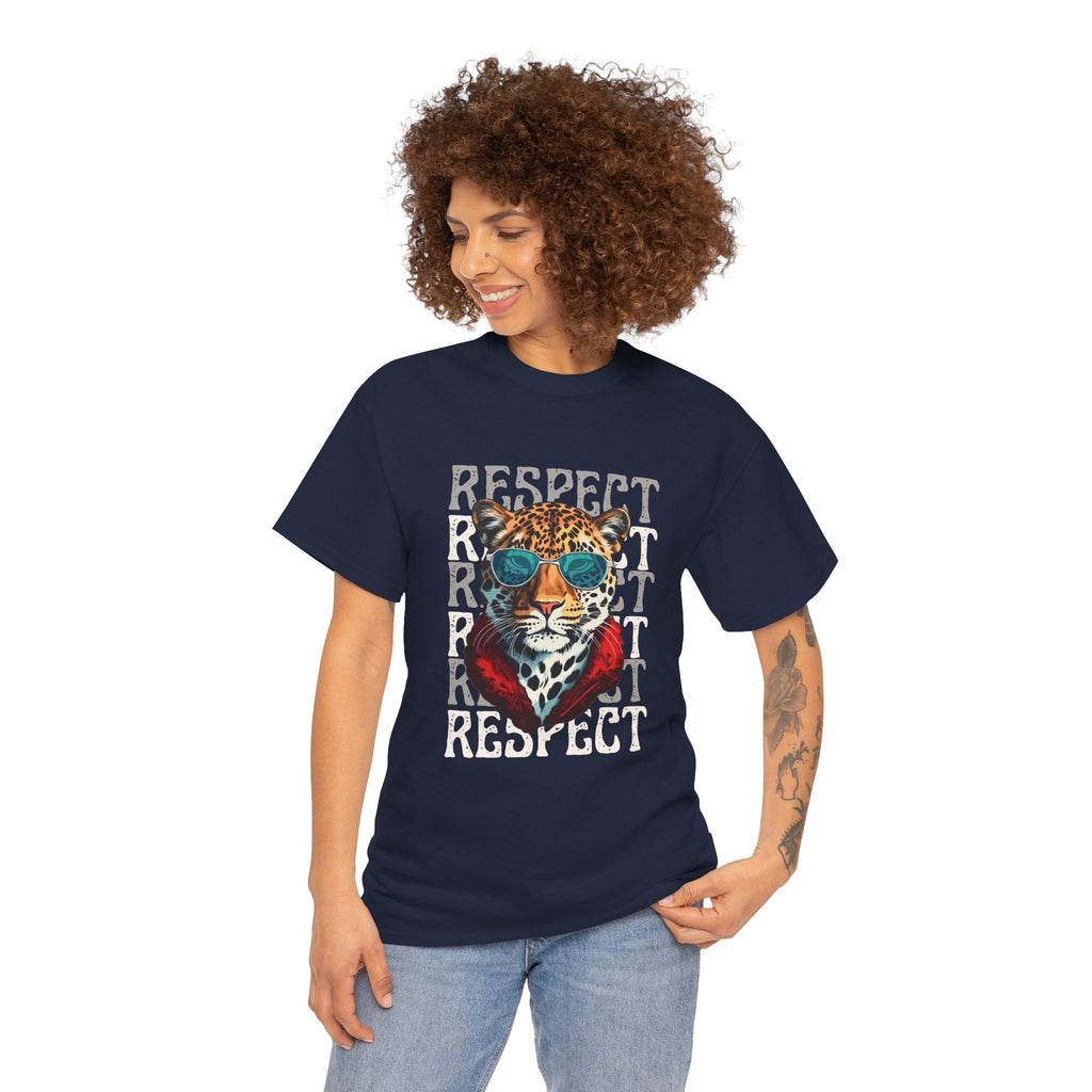 Respect The Jaguar Unisex Heavy Cotton Tee, Bold Graphic Tee, Casual Wear, Stylish Gift, Statement Shirt, Animal Lover Apparel