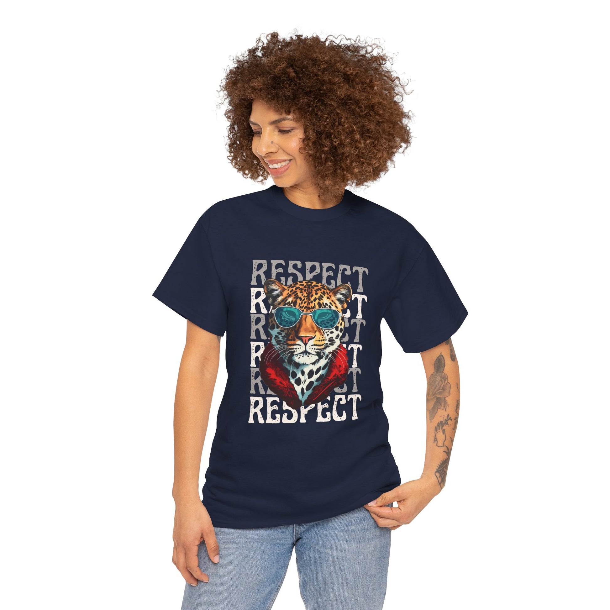 Respect The Jaguar Unisex Heavy Cotton Tee, Bold Graphic Tee, Casual Wear, Stylish Gift, Statement Shirt, Animal Lover Apparel