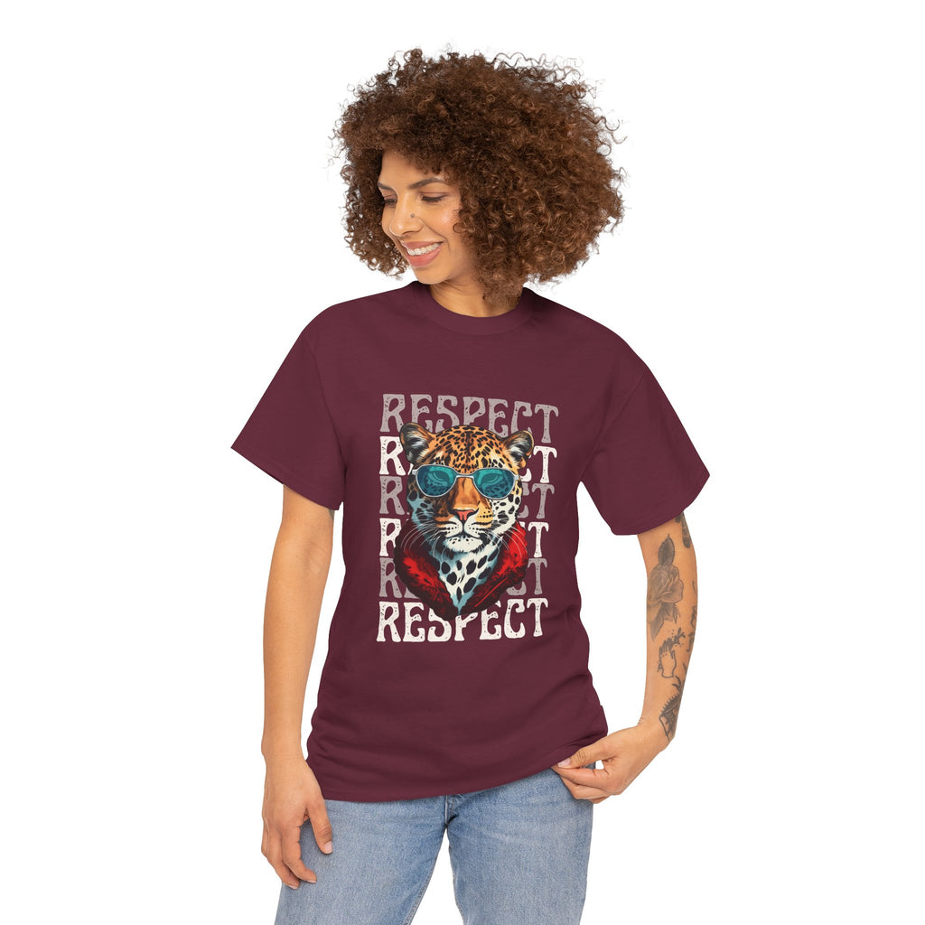 Respect The Jaguar Unisex Heavy Cotton Tee, Bold Graphic Tee, Casual Wear, Stylish Gift, Statement Shirt, Animal Lover Apparel
