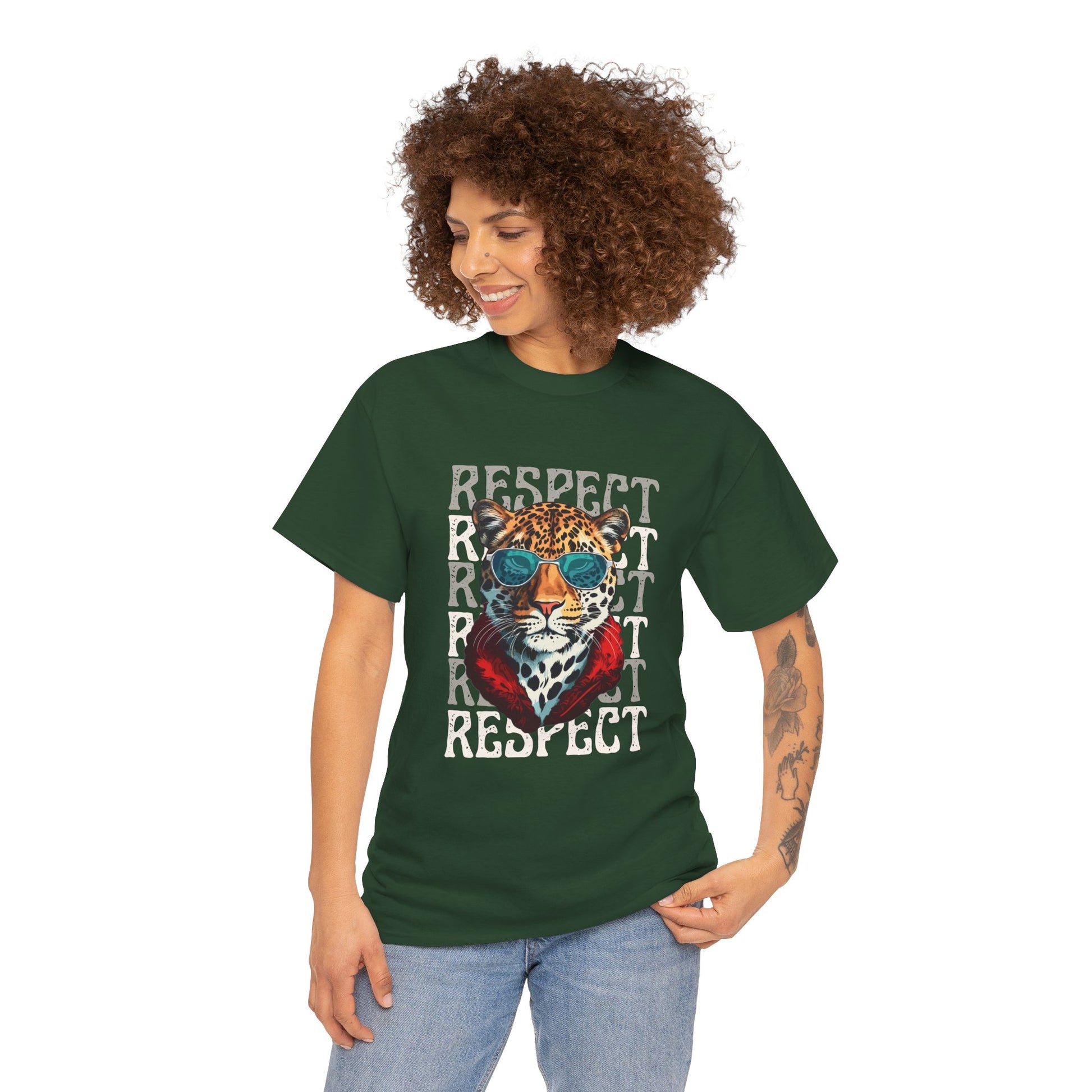 Respect The Jaguar Unisex Heavy Cotton Tee, Bold Graphic Tee, Casual Wear, Stylish Gift, Statement Shirt, Animal Lover Apparel
