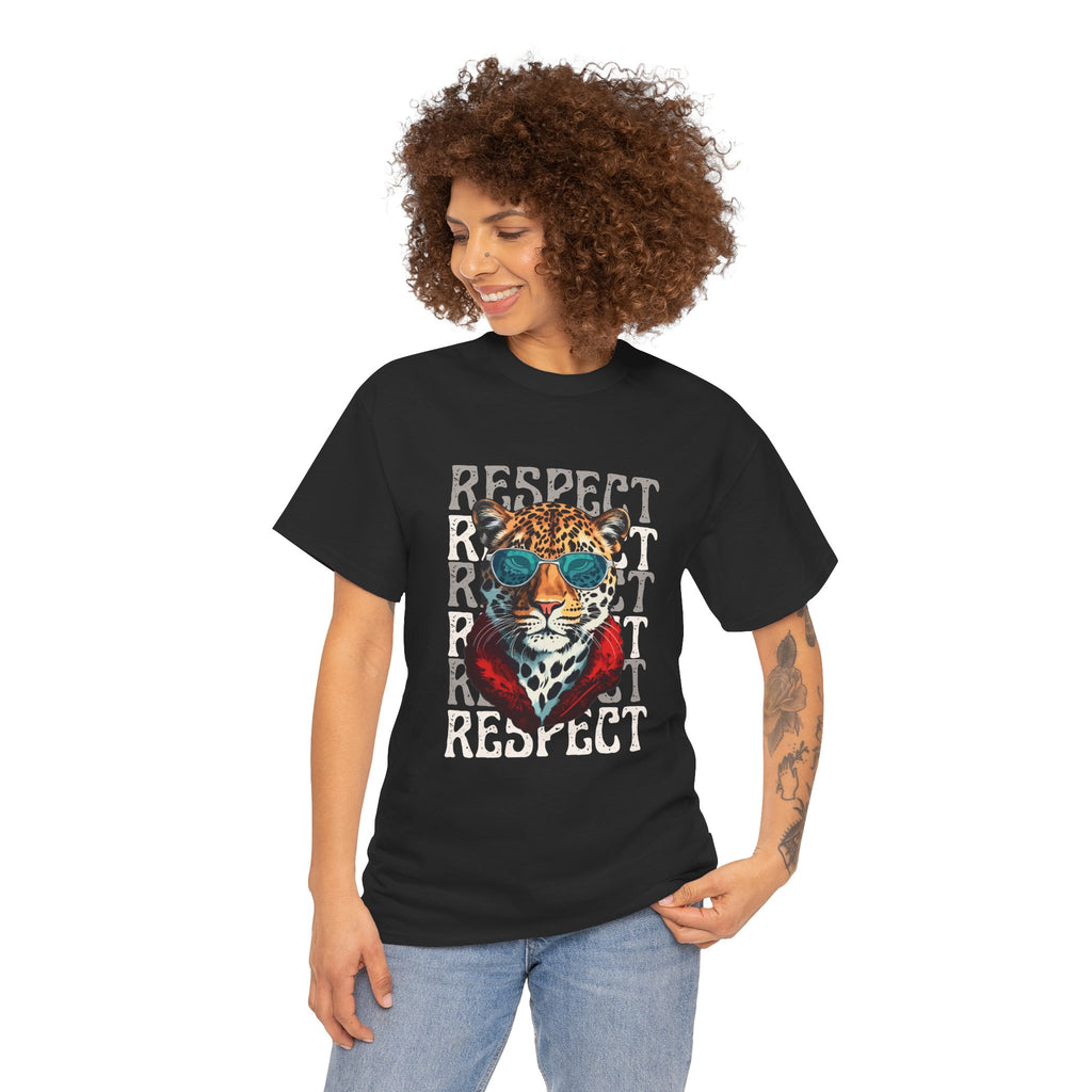 Respect The Jaguar Unisex Heavy Cotton Tee, Bold Graphic Tee, Casual Wear, Stylish Gift, Statement Shirt, Animal Lover Apparel