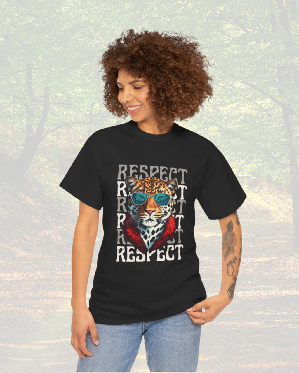 Respect The Jaguar Unisex Heavy Cotton Tee, Bold Graphic Tee, Casual Wear, Stylish Gift, Statement Shirt, Animal Lover Apparel